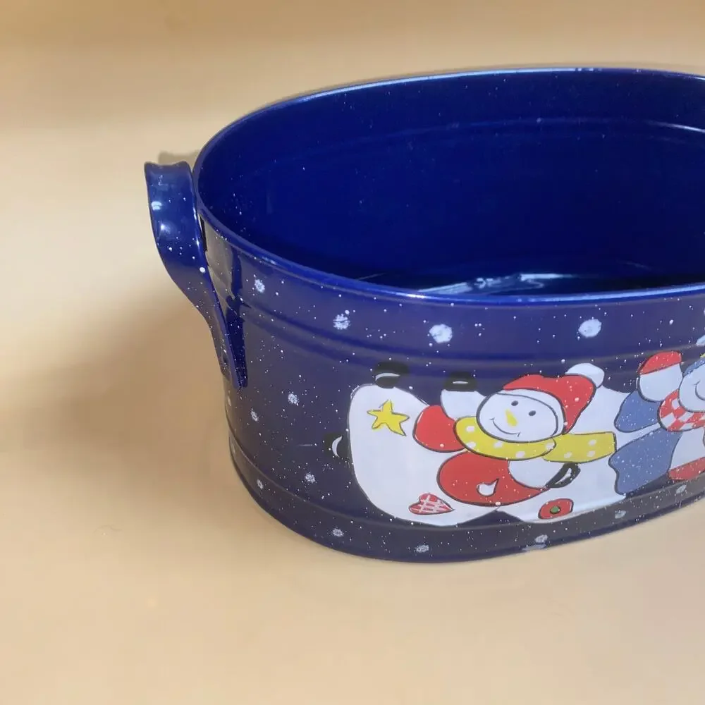 Vintage Snowman Winter Holiday Christmas Metal Tin Home Decor Container